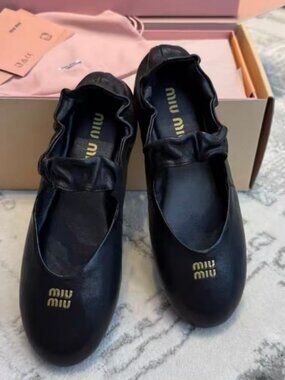 Miu Miu Black Leather Ballerina Flats